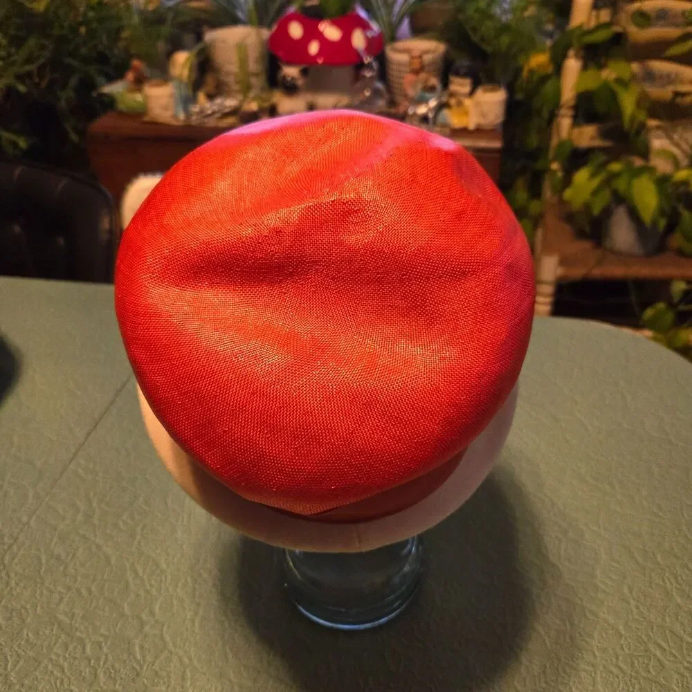 Vintage 1950s Pillbox Hat Ellen Faith Paris-New York Red Avant Garde Straw Small